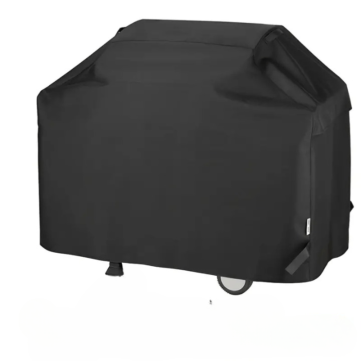 Black Oxford fabric BBQ cover, dustproof & waterproof, enhancing home & garden grilling equipment.