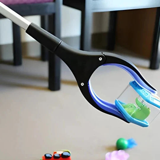 Heavy-duty grabber stick with rotatable jaw. Long reach extender, ideal trash picker & assistive device for home or garden.