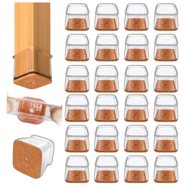 Heavy-duty square furniture leg floor protectors (set of 24) for anti-scratch and noise reduction on hardwood floors.
