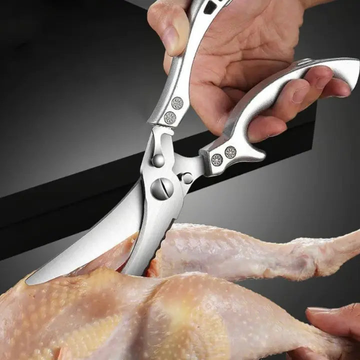 Heavy-duty stainless steel kitchen shears for versatile food prep, cooking, and utility tasks.