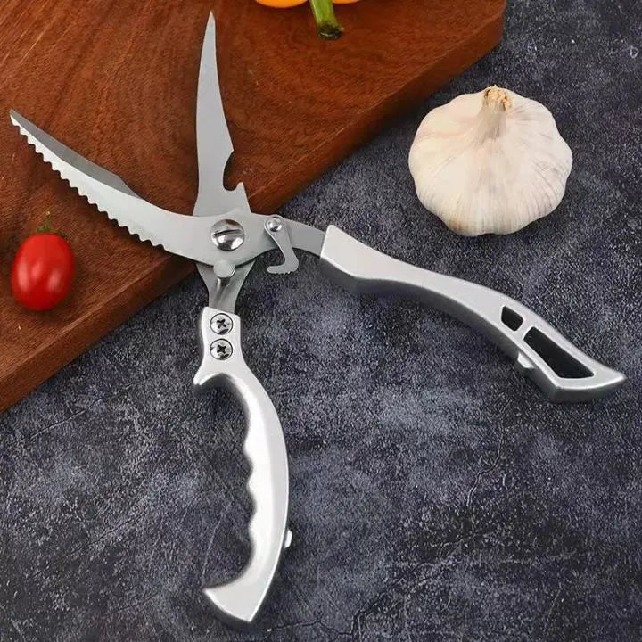 Professional grade heavy-duty kitchen shears for meat, poultry, fish, and general food preparation.