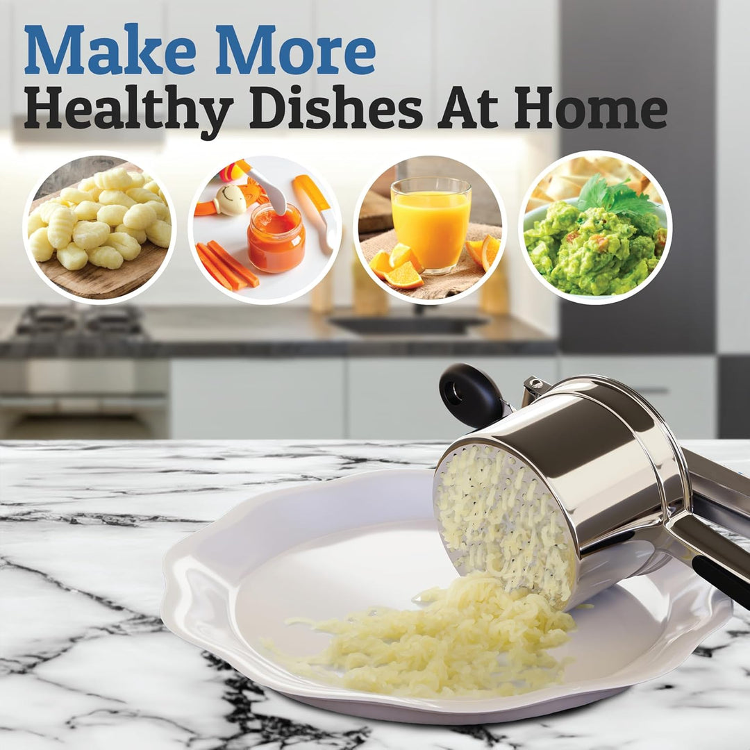 Robust stainless steel vegetable masher, an essential cooking utensil for home kitchens.