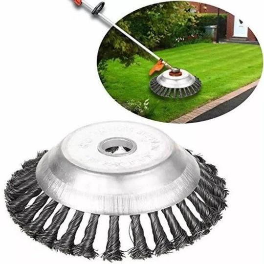 Durable wire brushcutter attachment for tough weeding, trimming, and extensive yard clearing.