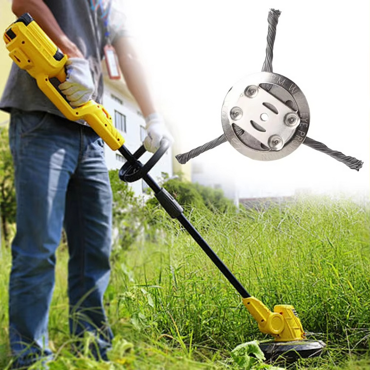 Powerful steel wire brush attachment for weed trimmers. Excellent for heavy-duty grass, moss, & weed removal.