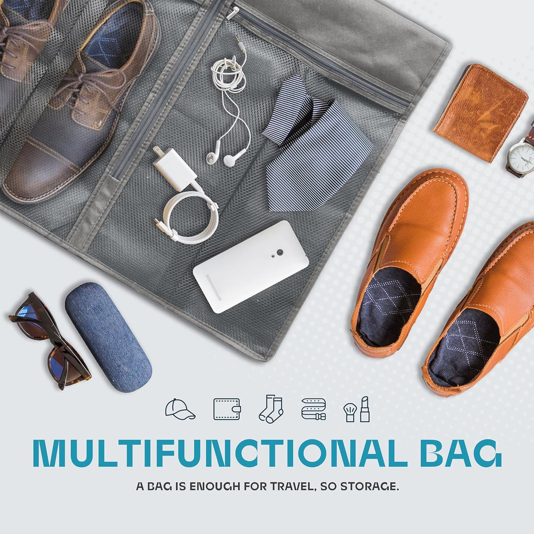 Heavy-duty suit & dress bag, clear window, keeps garments wrinkle-free during travel.