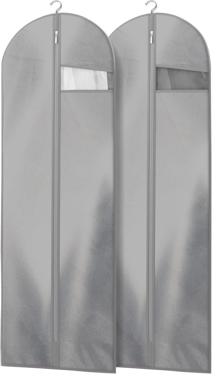 Heavy-duty garment travel bag with clear window, ideal for wedding dresses & tuxedos.