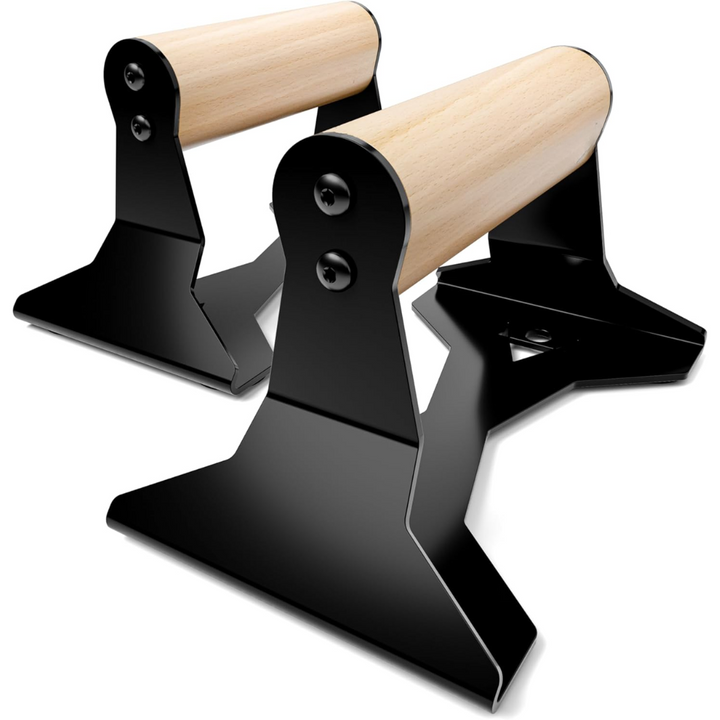 Heavy wooden push-up handles for strength training. Durable and ergonomic fitness equipment for home workouts.