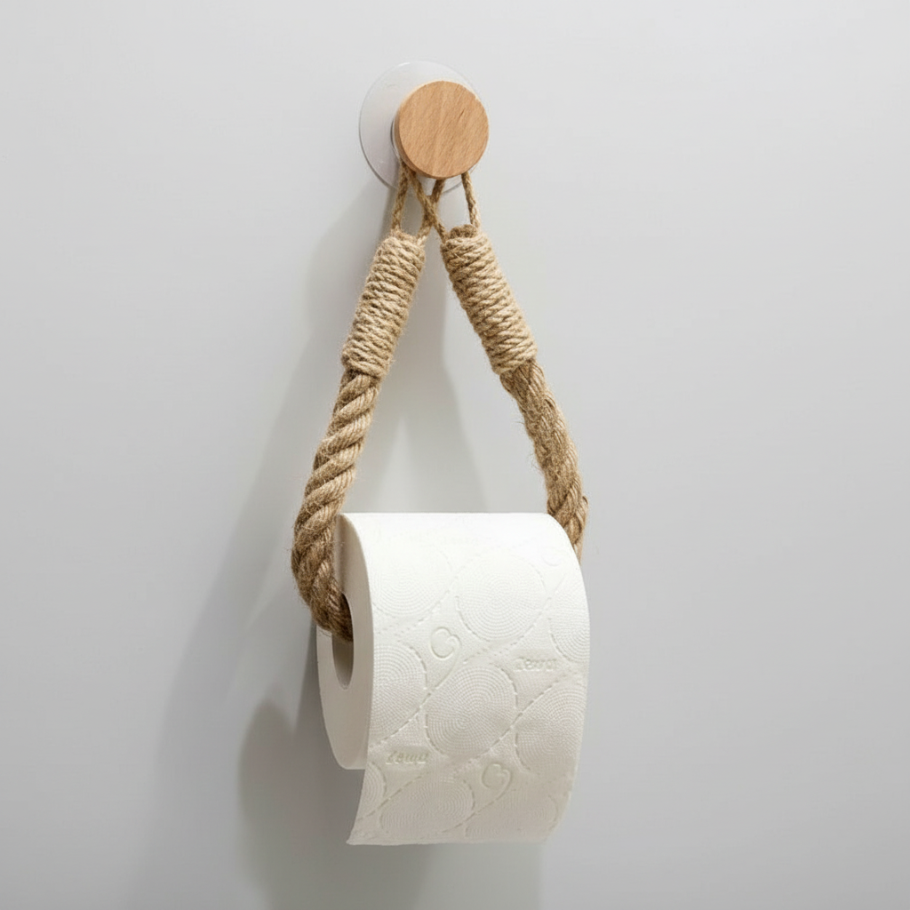 Handmade hemp rope toilet paper holder, space-saving and earthy bathroom organizer