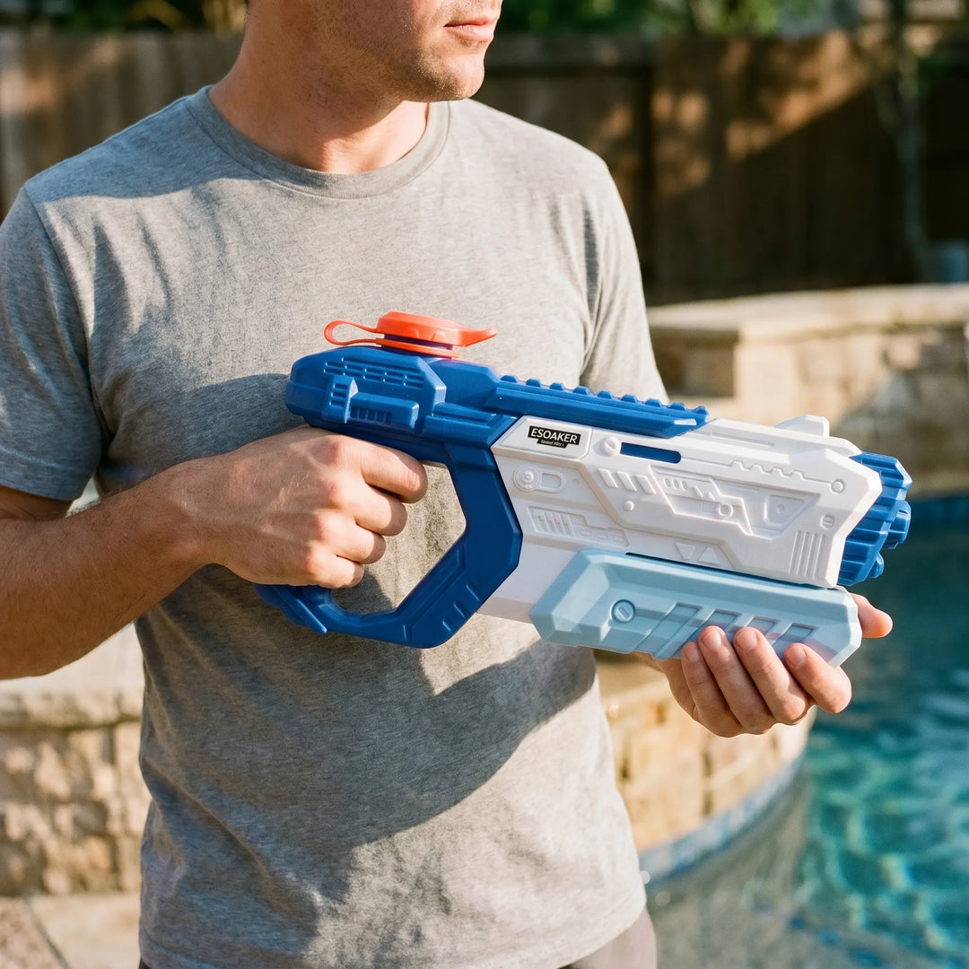 High-capacity water blaster for kids' outdoor summer fun. Pump action water gun, perfect for beach & pool.