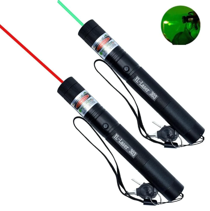 High power dual-beam laser pointer with vibrant green & red lasers for precision pointing and long-range use.