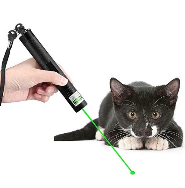 Rechargeable high power dual laser pointer, green & red beams, with safety lock for secure, precise use.