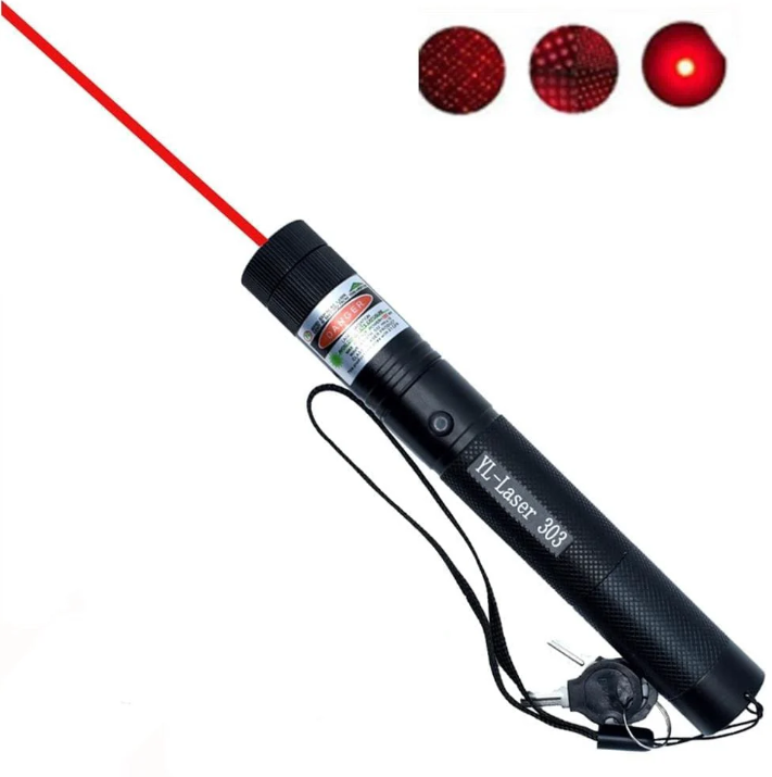 Sleek, black high-power dual laser pointer showing both green and red beams. Ideal for professional precision.