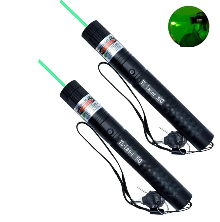 Long-range high power dual laser pointer, projecting crisp green & red beams for clear, distant targeting.