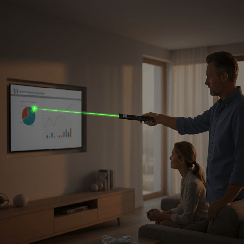 High-power laser pointer with adjustable focus for long-range outdoor use & presentations.