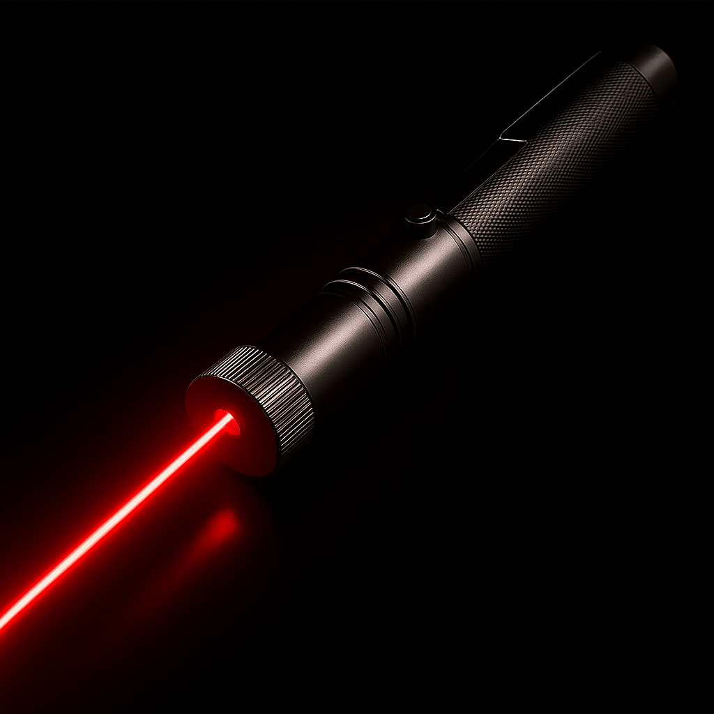 Rechargeable high-power laser pointer gadget with adjustable focus, perfect for presentations.