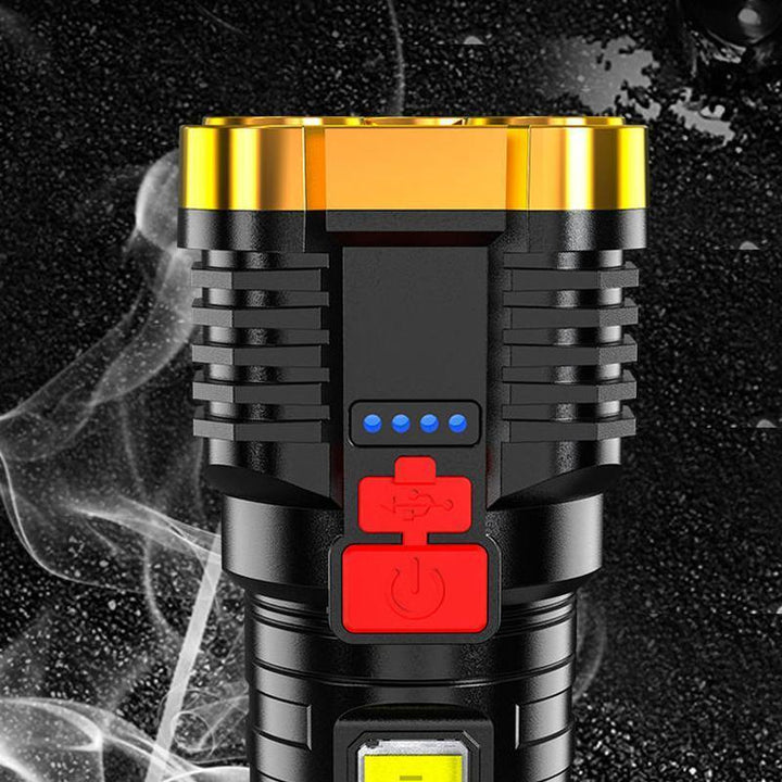 High-powered LED tactical flashlight, rechargeable for reliable outdoor and emergency use.