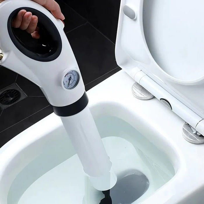 High-pressure drain blaster and toilet plunger, effective clog remover for sinks, toilets, and showers. Home plumbing tool.