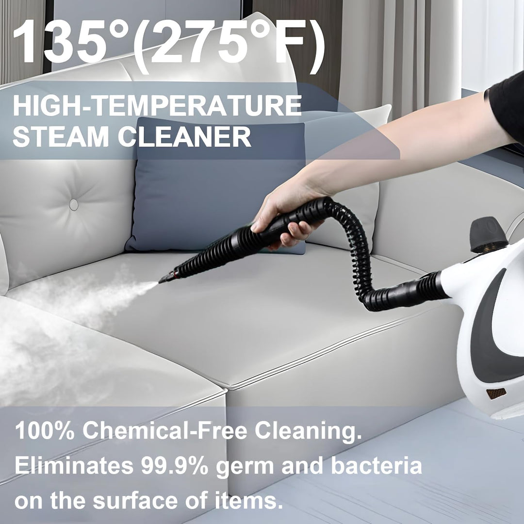 Valtira handheld steam cleaner kit, showcasing all 9 accessories for versatile home cleaning