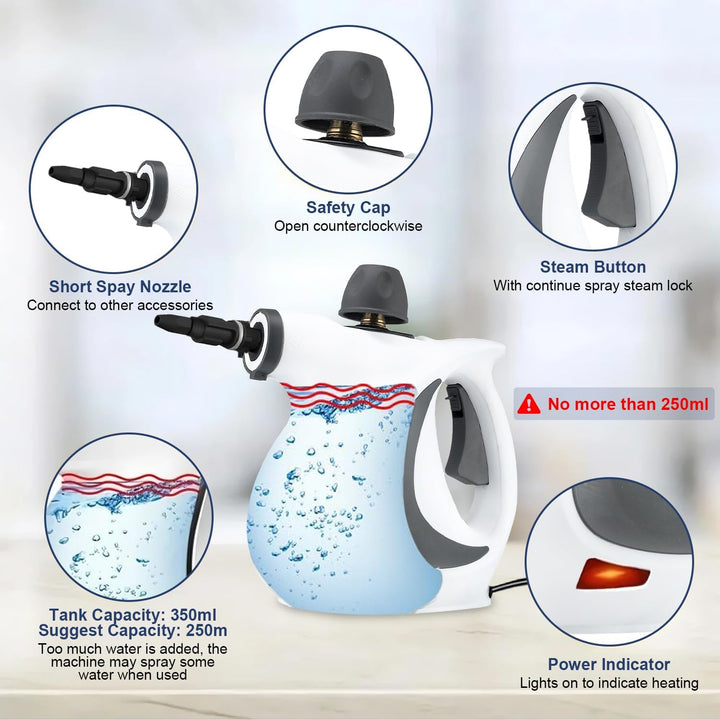 Chemical-free handheld steamer, delivering powerful steam for eco-friendly deep cleaning surfaces