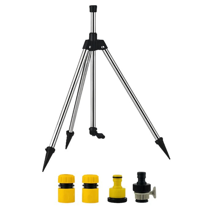 Durable tripod sprinkler with high-pressure rotation for even garden & lawn watering. Essential outdoor irrigation.