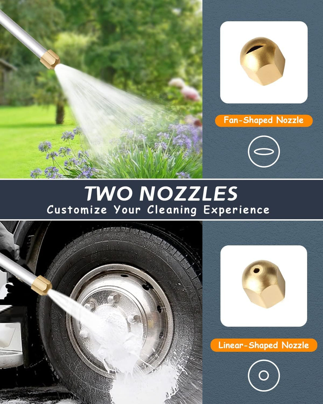 Adjustable high-pressure washer nozzle for efficient car wash & outdoor home cleaning tasks.