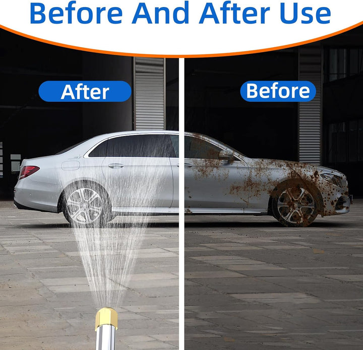 Ergonomic high-pressure washer nozzle delivering strong jet stream for effective car and home dirt removal.