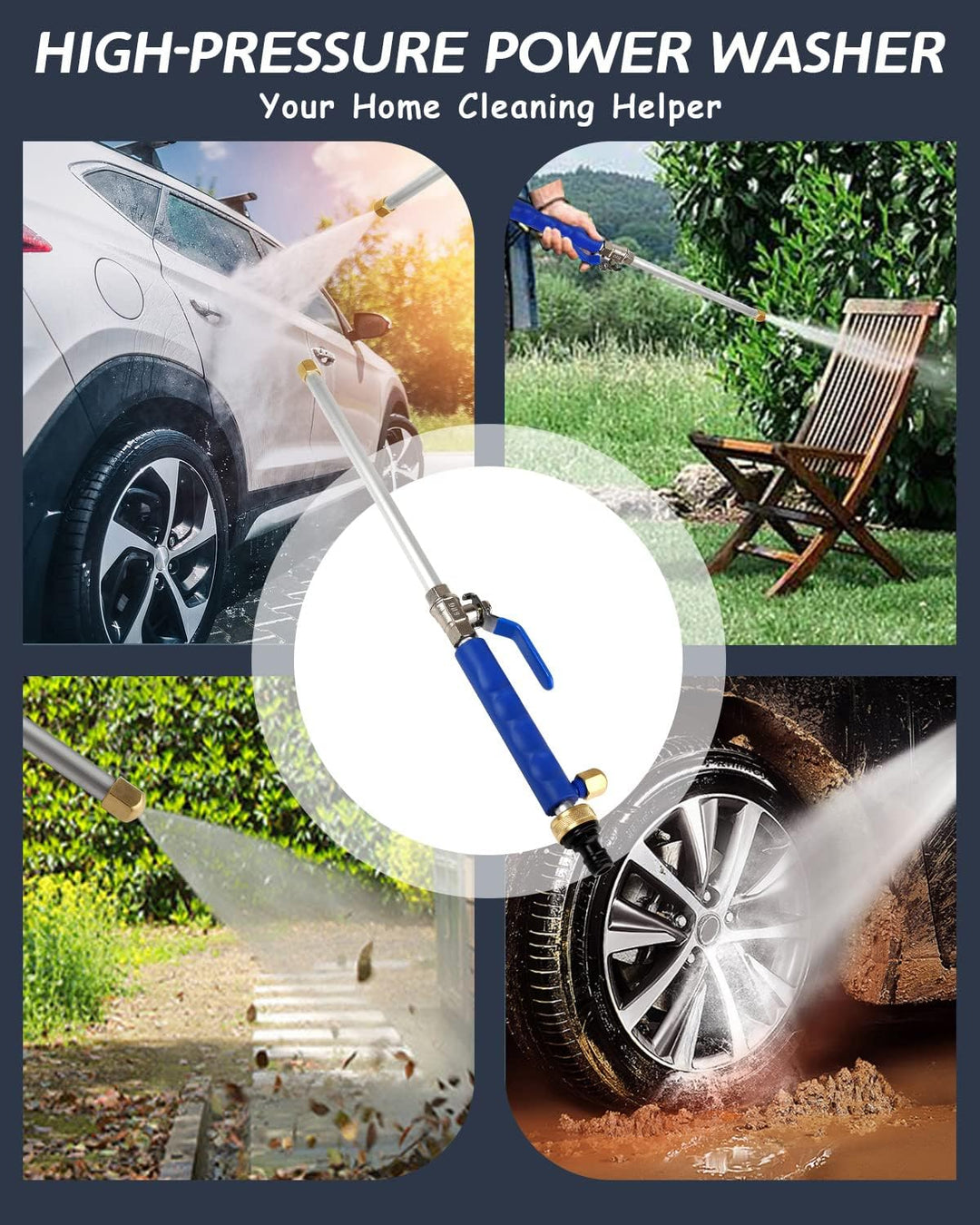 Compact high-pressure washer spray gun nozzle, designed for easy connection to water hoses for cleaning.