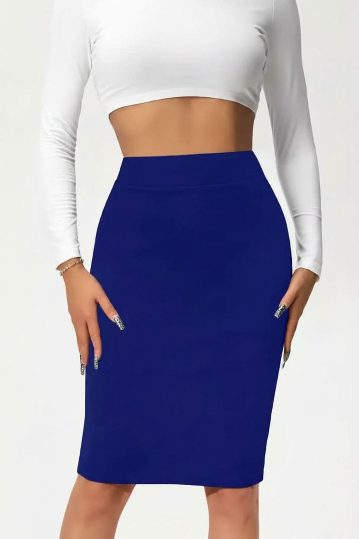 Classic women's professional pencil skirt. High-rise, structured, & fitted for a sharp business and office look.