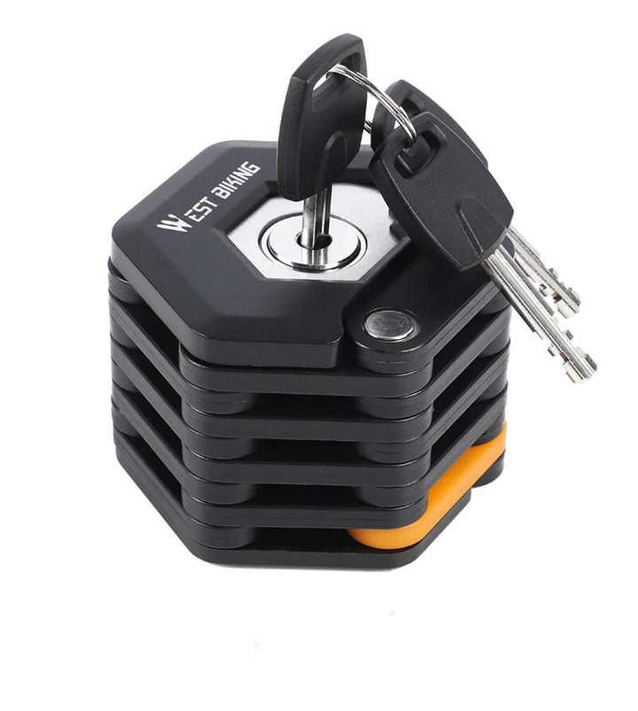 High-security folding bike lock for bicycles, scooters & ebikes. Portable anti-theft protection for commuters.