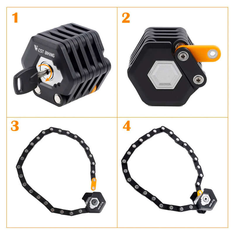 Secure your ride with this folding bike lock. Essential anti-theft for urban commuters, cyclists, & scooter users.