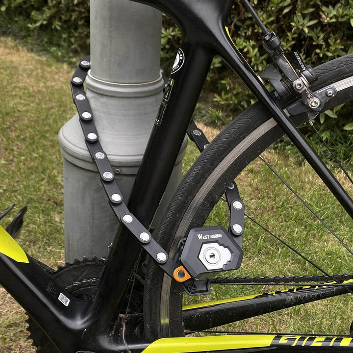 Compact folding bike lock offers superior anti-theft protection for cycling, ebikes & scooters. Easy to carry.