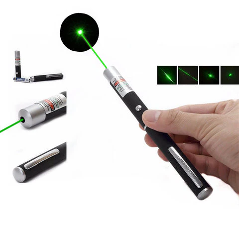 Bright green laser pointer for hunting, outdoor targeting, and long-range visibility. Durable aluminum body.