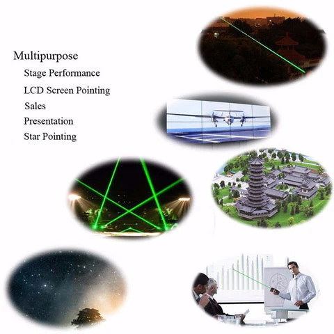 Versatile high-visibility green laser pointer. Durable aluminum alloy for outdoor, pet, or presentation use.