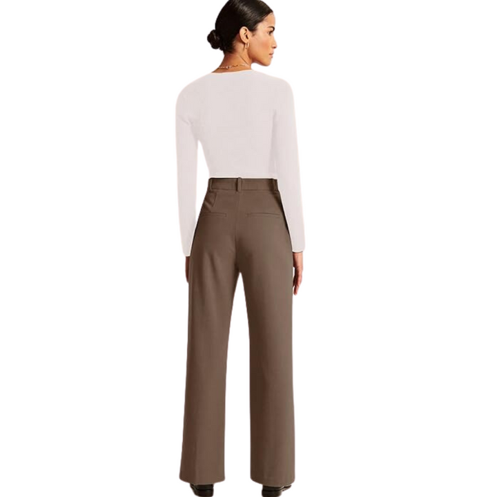 Versatile high-waisted straight leg women's pants with pockets, perfect for business casual styling
