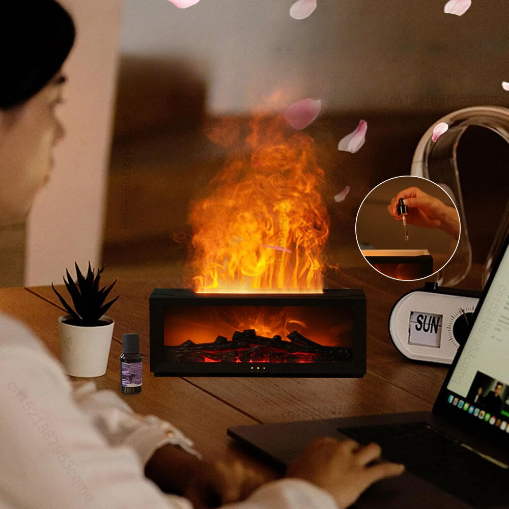 Home Air Humidifier & Purifier with realistic flame effect. Improves indoor air quality & adds ambiance.