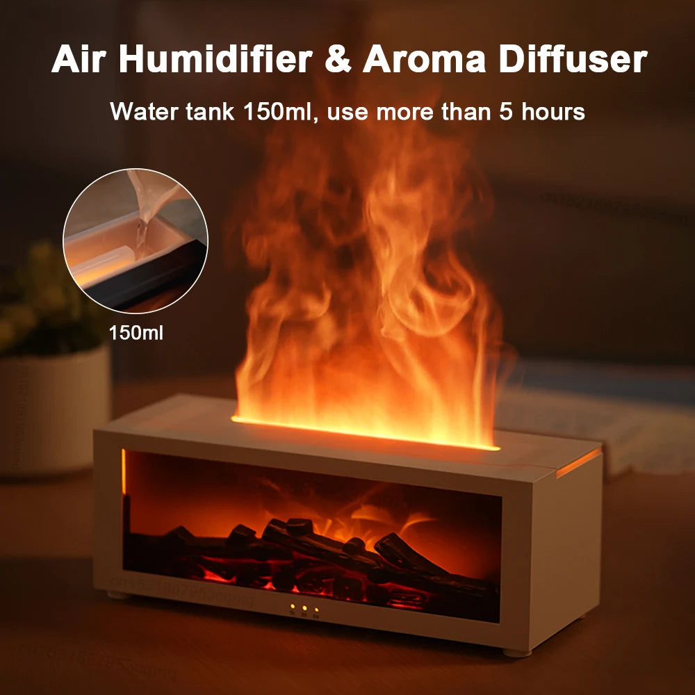Sleek home air humidifier & purifier with a captivating flame effect. Modern indoor air quality solution.