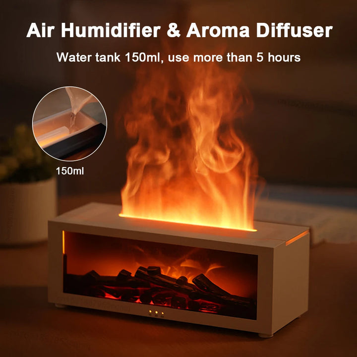 Sleek home air humidifier & purifier with a captivating flame effect. Modern indoor air quality solution.