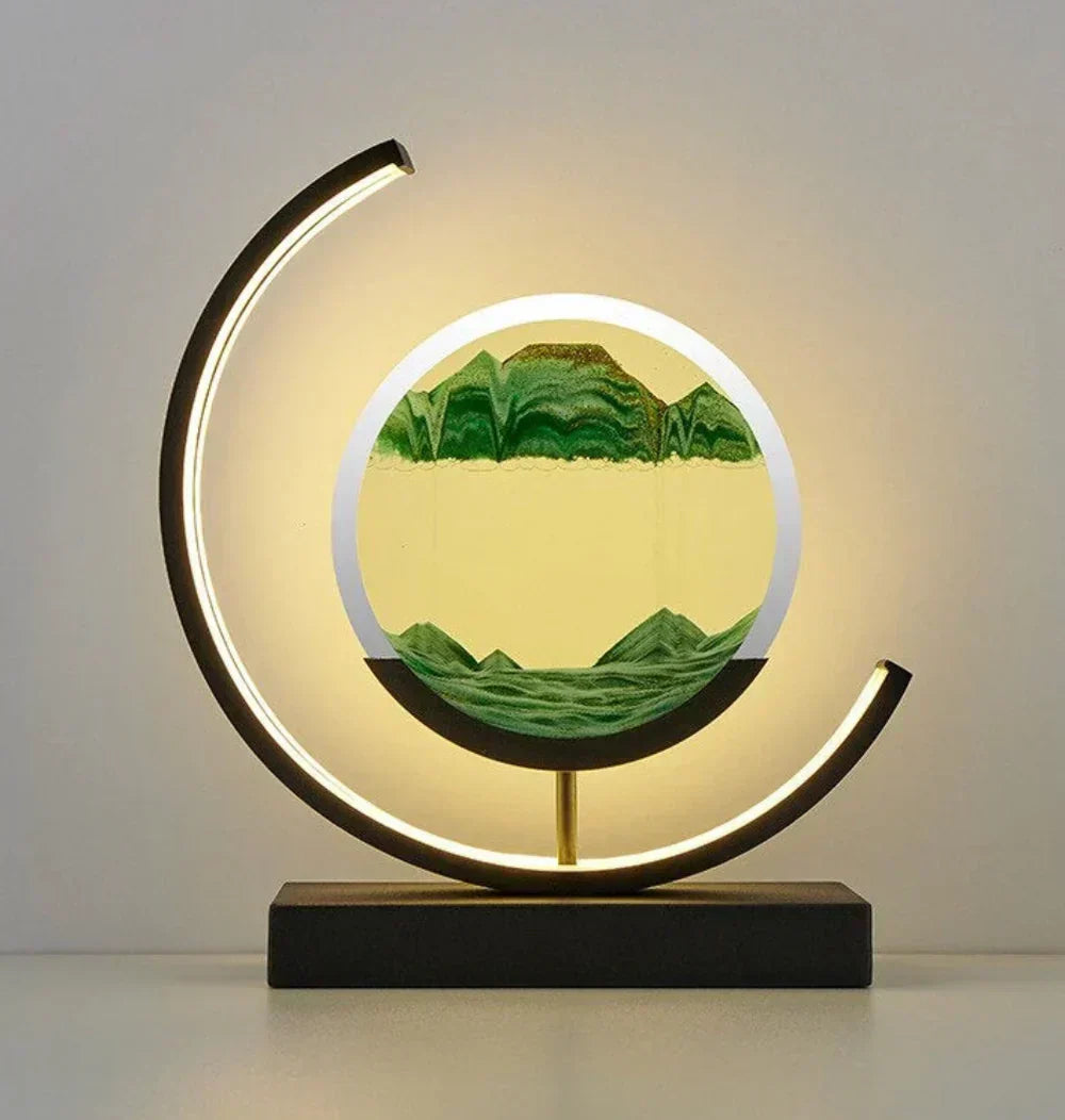 Home Dynamic Sand Art Lamp with LED light, a captivating table lamp for home decor & relaxation.