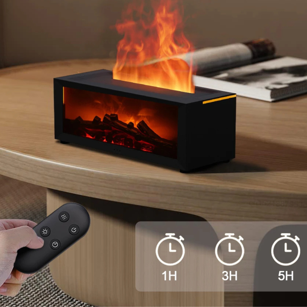 Flame effect essential oil diffuser & air humidifier for stress relief, relaxation, and fresh home fragrance.