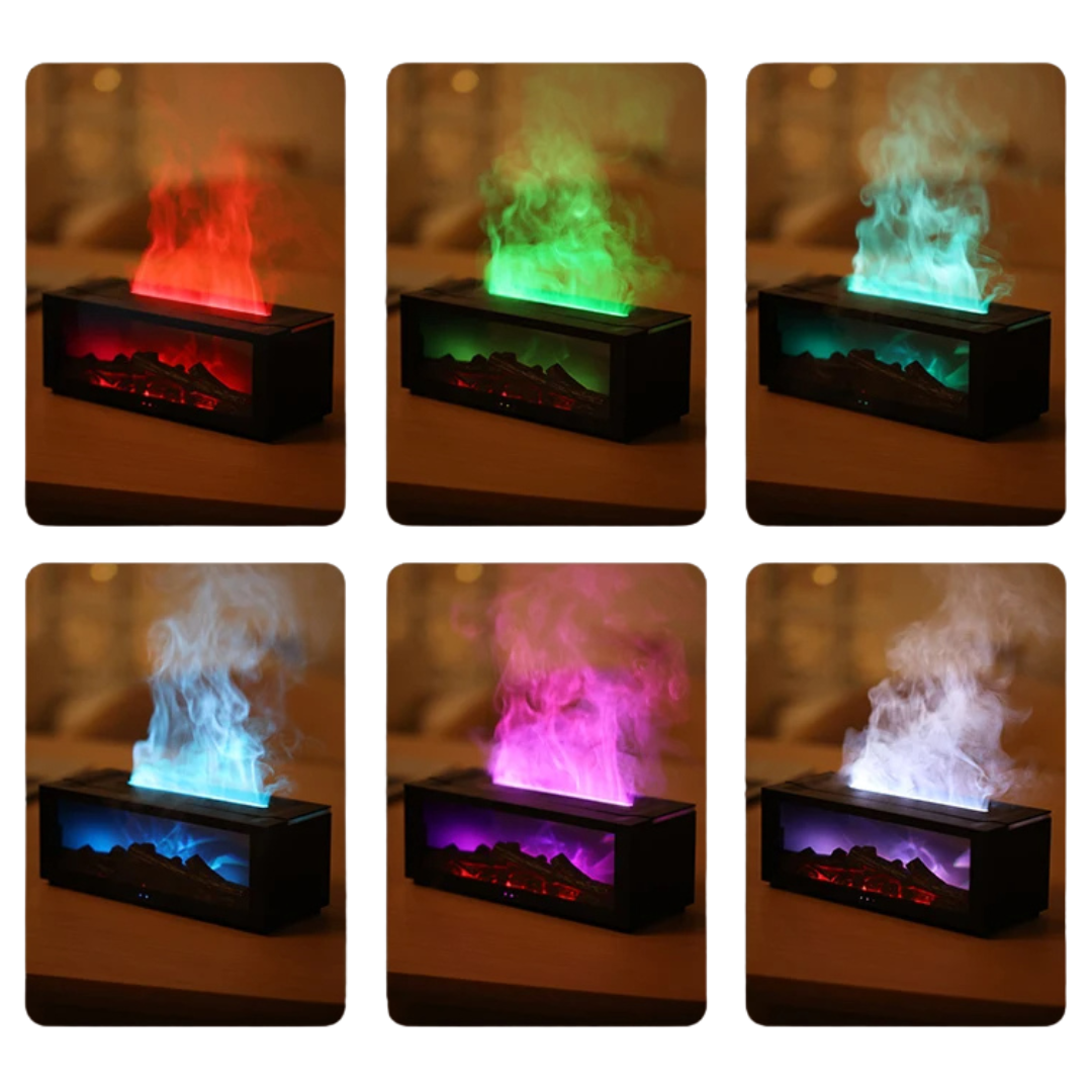 Stylish Home Flame Effect Aroma Diffuser adds ambiance, humidifies, and diffuses essential oils for home.