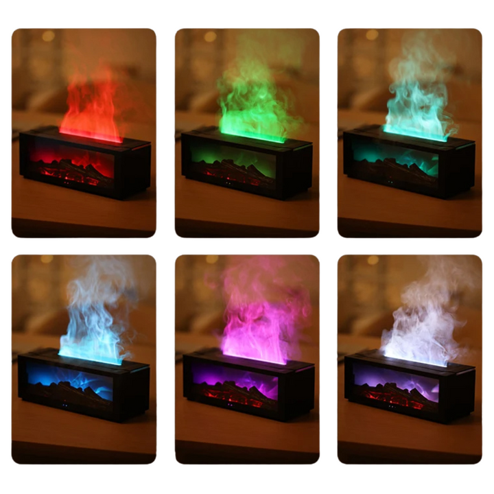 Stylish Home Flame Effect Aroma Diffuser adds ambiance, humidifies, and diffuses essential oils for home.