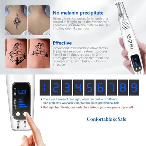 Compact home beauty device: Laser pen for pigment reduction & freckle removal.