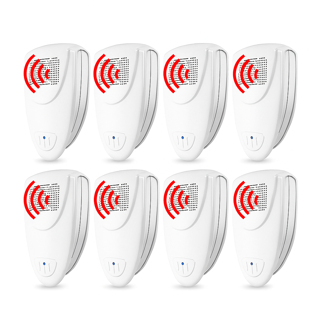 Home Ultrasonic Bed Bug Repeller, white device, plugs into outlet for silent, safe pest control.