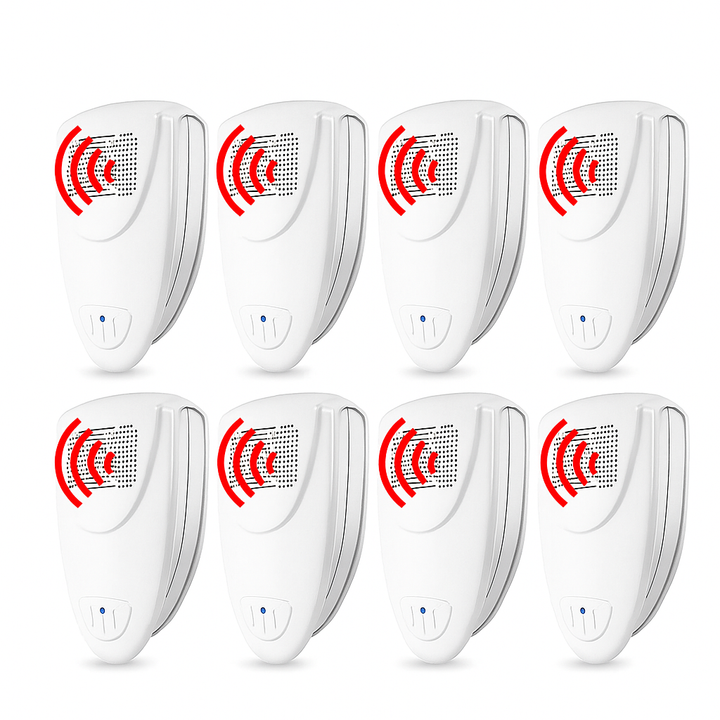 Home Ultrasonic Bed Bug Repeller, white device, plugs into outlet for silent, safe pest control.