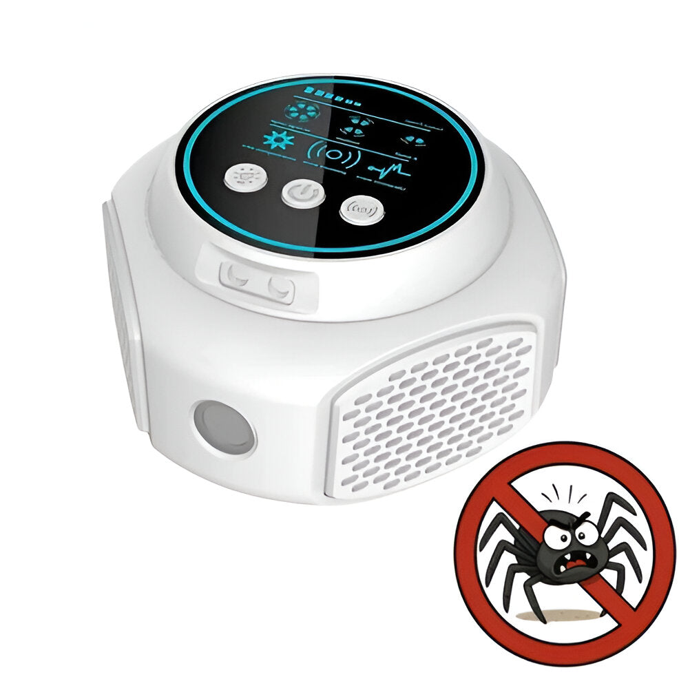 Close-up of Home Ultrasonic Spider Repeller, a simple plug-in pest control solution.