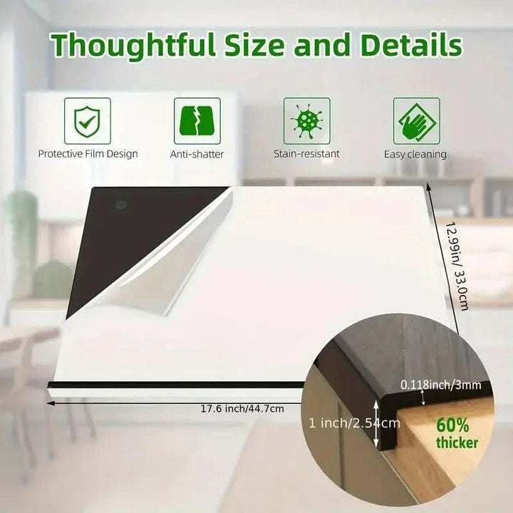 Acrylic cutting board with protective lip, non-slip & durable for safe, easy kitchen food prep.