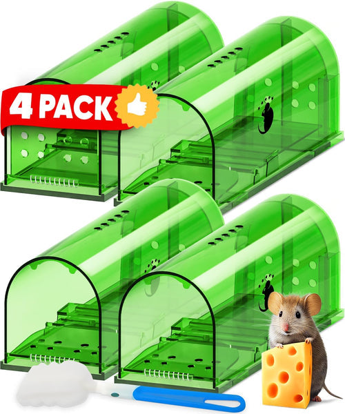 Humane mouse traps 4-pack for no-kill live catch & release. Safe pest control for home, indoor/outdoor use.