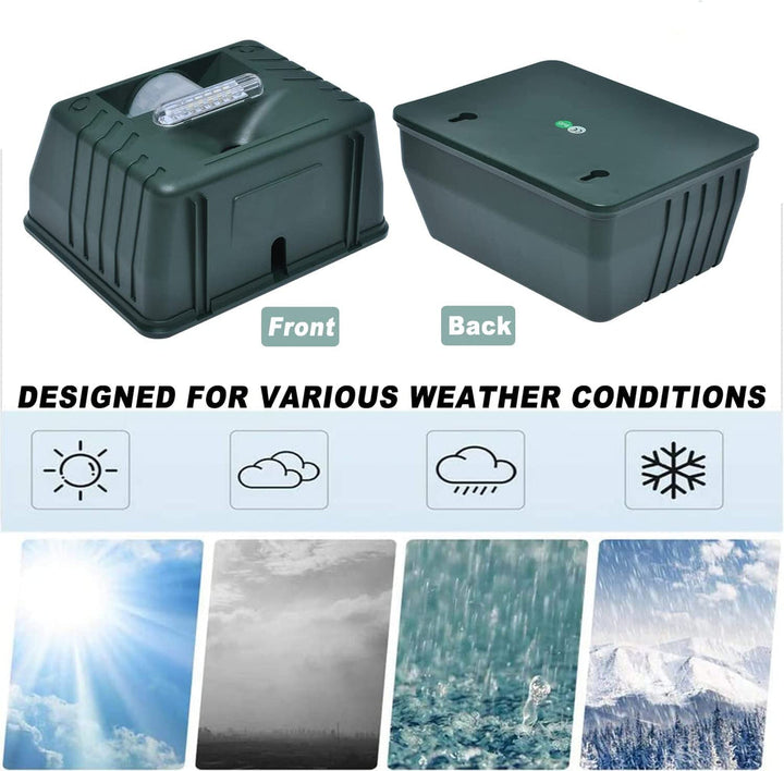 Effective ultrasonic woodpecker repeller. Outdoor device for humane bird control & garden protection.