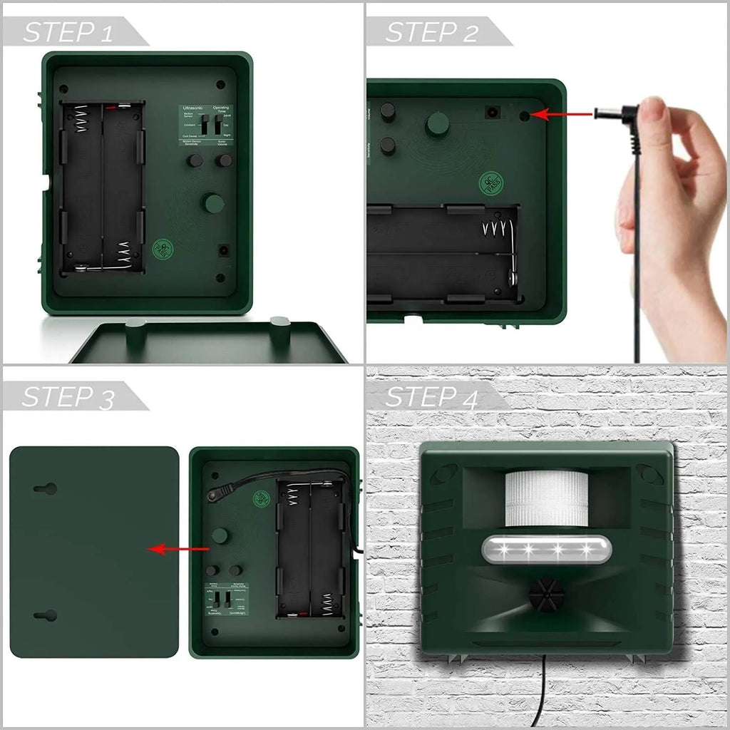 Outdoor defense: Ultrasonic woodpecker repeller for humane bird control and garden protection.