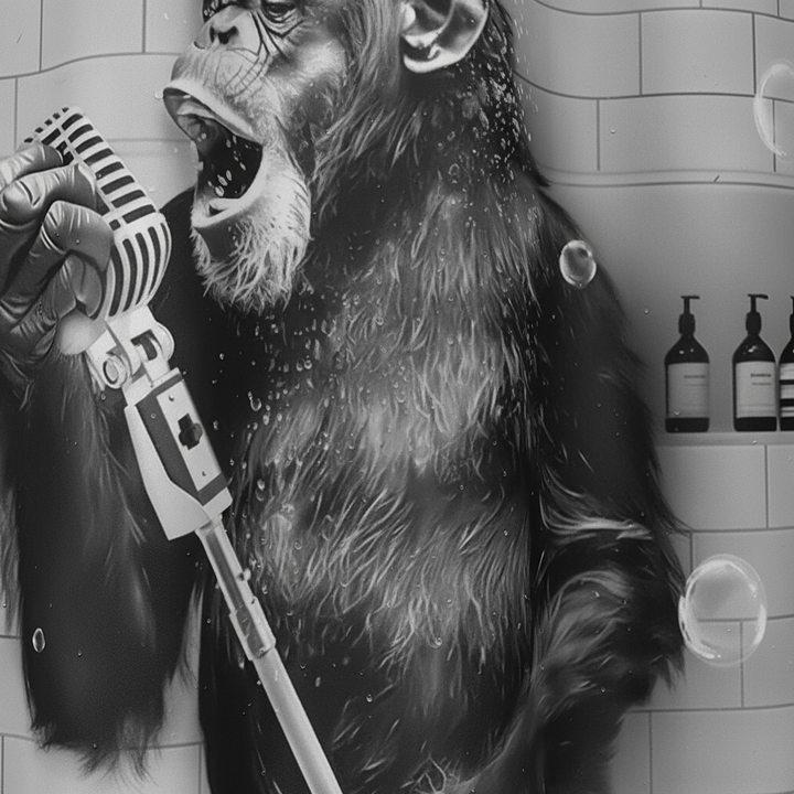 Waterproof Monkey Print ShowerChimp curtain, black and white design enhances bathroom decor